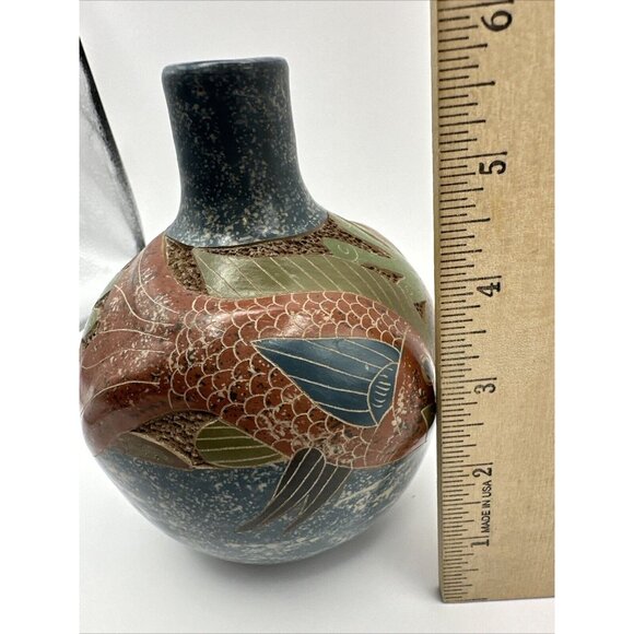 Vintage Original Roger Calero Nicaragua Clay Pottery Vase Fish & Coral - Picture 6 of 7